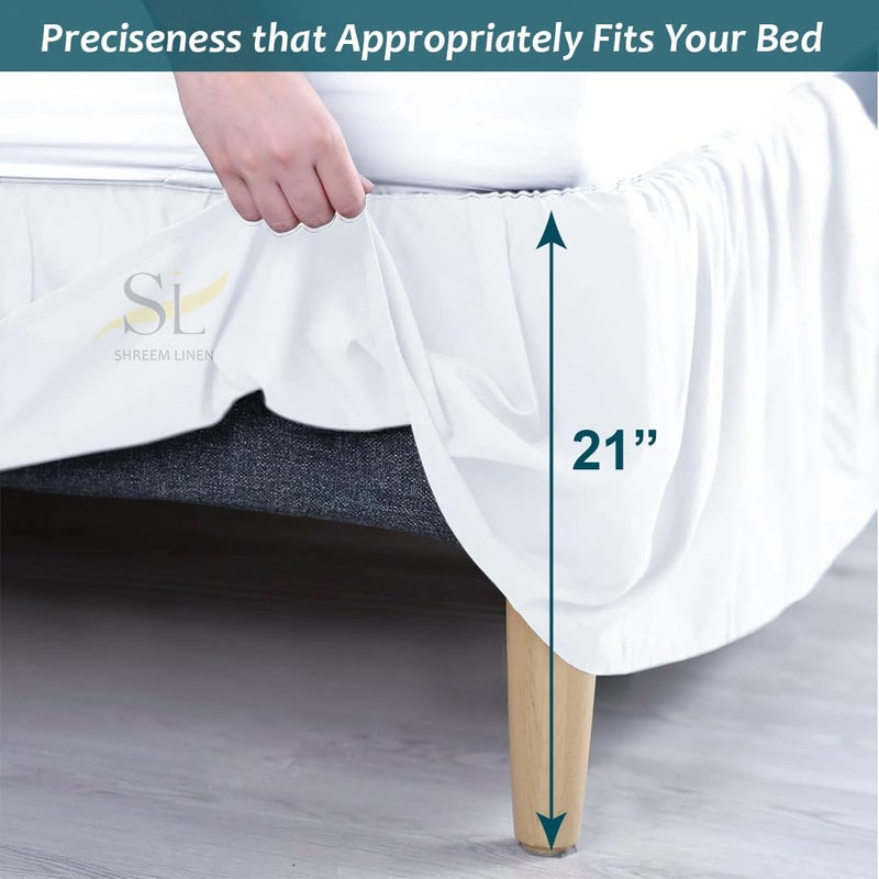 Shreem Linen Ruffled Bed Skirt with Split Corners, Gathered Style, 100% Microfiber, 21-Inch Drop, Dust Ruffle Bedskirt with Platform, King, White - Image 4